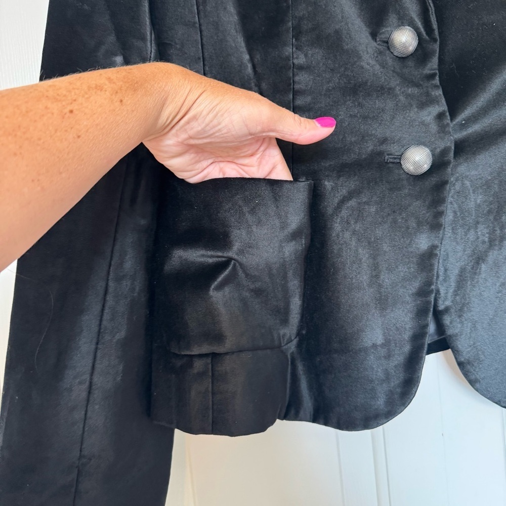London Jean Womens Size 12 Black Velvet Two Button Night Out Blazer - Picture 2 of 6
